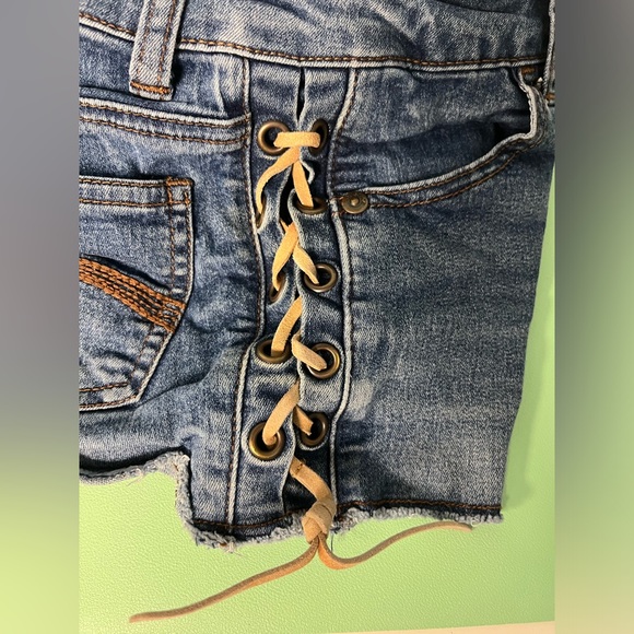 Justice Jean Shorts with leather ties, Girl size 10R, Girl summer jean shorts - Picture 4 of 5